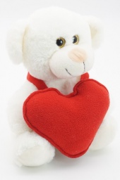 Мягкая игрушка Медвежонок Сильвестр белый, с красным флисовым сердцем (80824)